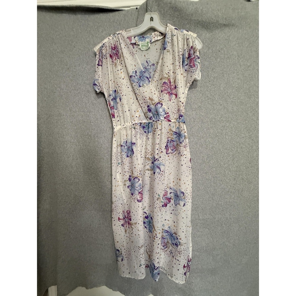 Vintage Patty O'Neil Dress Womens L Multicolor Floral Wrap Fit & Flare Knee